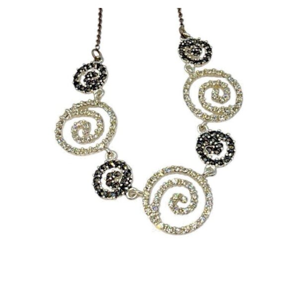 Unbranded Jewelry - Silver Clear & Smoky Gray Black Rhinestone Necklace Swirl Feminine Dainty Prom